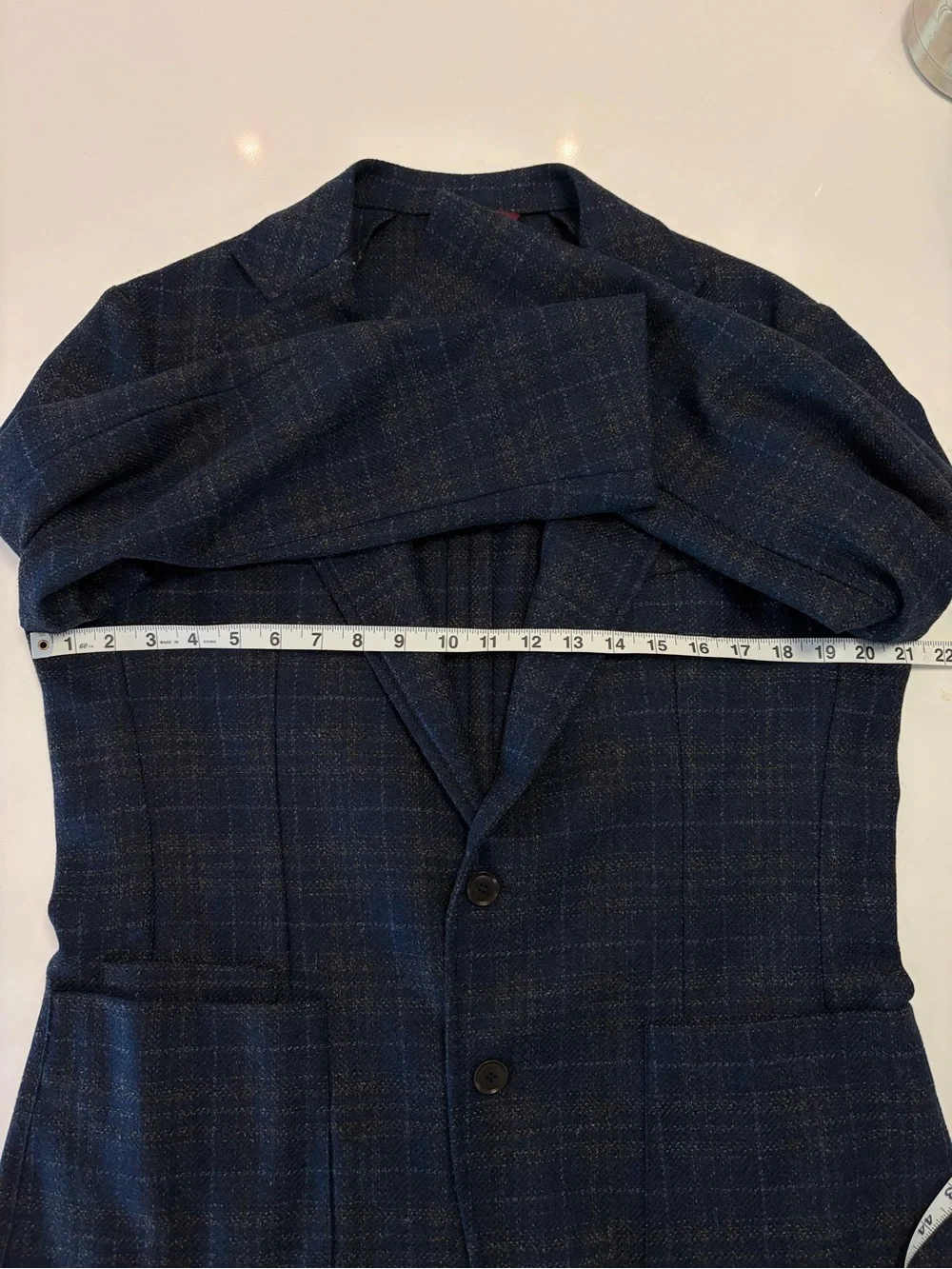 Men’s Luciano Barbera Dark Blue Plaid Sport Coat Size 52 (42 US) Made in Italy